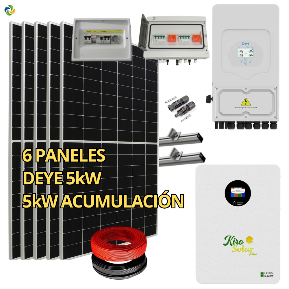 Kit Solar Híbrido Deye 5kW + Batería KiroSolar 5,12 kWh + 6 Paneles 595W