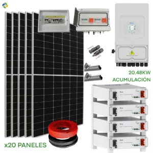 Kit Solar Híbrido Deye 12kW con 20,48kW batería de litio (12,20kW Aiko Solar)