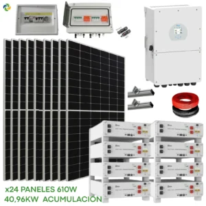 Kit Solar Híbrido Deye 16kW con 40,96kW batería de litio (14,64kW Aiko Solar)