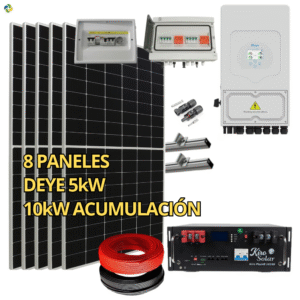 Kit Solar Híbrido Deye 5kW con 10,24 kWh KiroSolar Plus48 rack (4,76 kWp Suntech)