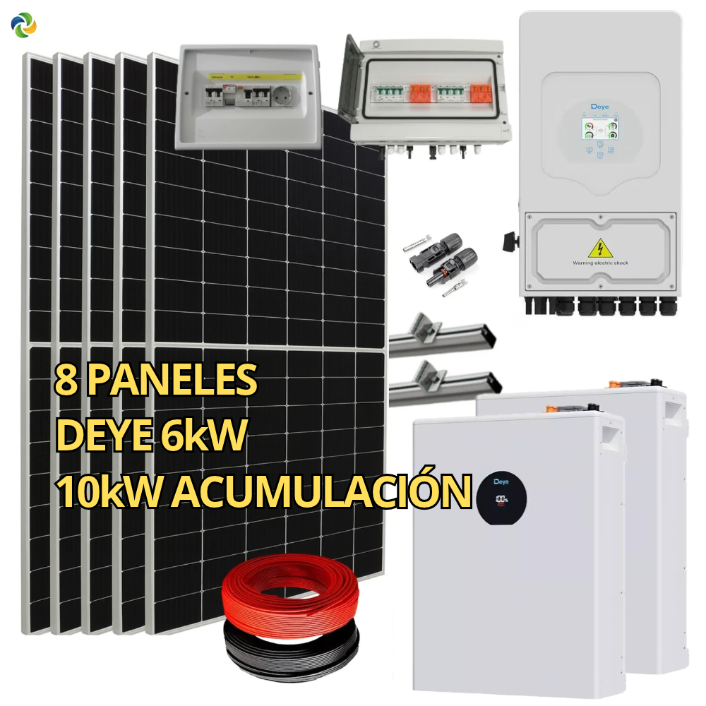 Kit Solar Híbrido Deye 6kW + Batería Deye 10,24 kWh + 8 Paneles 595W