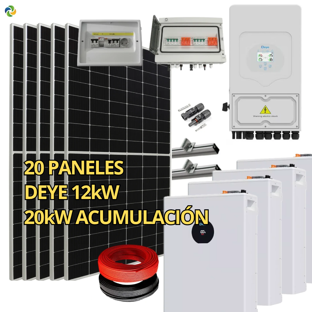 Kit Solar Híbrido Deye 12kW trifásico + Batería Deye 20,5 kWh + 20 Paneles 595W