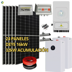 Kit Solar Híbrido Deye 16kW trifásico con 32 kWh (2 × Deye SE-F16-C blanca) (14,28 kWp Suntech)
