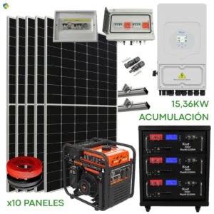 Kit Solar Híbrido Deye 6kW con 15,36kW batería de litio (6,10kW Aiko Solar) + Generador Feroe 4,6kW