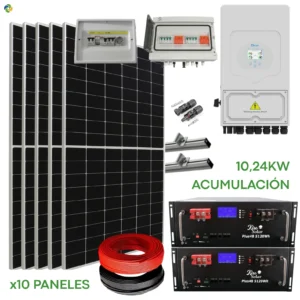 Kit Solar Completo Híbrido Deye 6kW + Batería Litio KiroSolar Plus 10,24 kWh Rack + 5,95 kWp Suntech (Vivienda/Aislada)