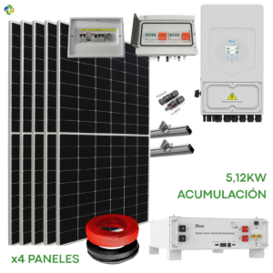 Kit Solar Completo Híbrido Deye 5kW + Batería Litio KiroSolar Plus 5,12 kWh Rack + 2,38 kWp Suntech (Vivienda/Aislada)