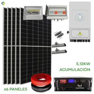Kit Solar Completo Híbrido Deye 6kW + Batería Litio KiroSolar Plus 5,12 kWh Rack + 3,57 kWp Suntech (Vivienda/Aislada)