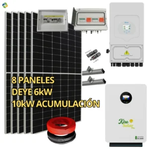 Kit Solar Completo Híbrido Deye 6kW + Batería Litio KiroSolar BL48+ 10,24 kWh Pared + 4,76 kWp Suntech (Vivienda/Aislada)