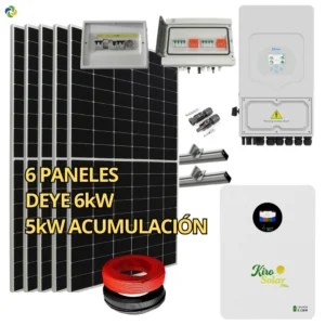 Kit Solar Completo Híbrido Deye 6kW + Batería Litio KiroSolar BL48+ 5,12 kWh Pared + 3,57 kWp Suntech (Vivienda/Aislada)