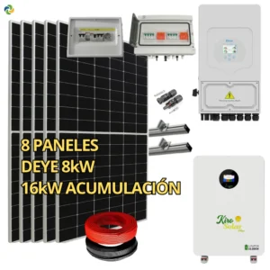 Kit Solar Completo Híbrido Deye 8kW + Batería Litio KiroSolar BL48+ 16 kWh Suelo + 4,76 kWp Suntech (Vivienda/Aislada)