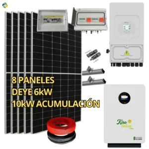 Kit Solar Completo Híbrido Deye 6kW + Batería Litio KiroSolar BL48+ 10,24 kWh Pared + 4,76 kWp Suntech (Vivienda/Aislada)