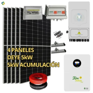 Kit Solar Completo Híbrido Deye 5kW + Batería Litio KiroSolar BL48+ 5,12 kWh Pared + 2,38 kWp Suntech (Vivienda/Aislada)