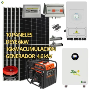 Kit Solar Completo Híbrido Deye 6kW + Batería Litio KiroSolar BL48+ 16 kWh Suelo + 5,95 kWp Suntech + Generador Feroe 4,6 kW (Vivienda/Aislada)