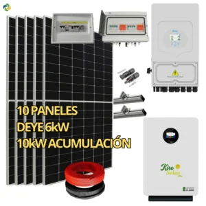 Kit Solar Completo Híbrido Deye 6kW + Batería Litio KiroSolar BL48+ 10,24 kWh Pared + 5,95 kWp Suntech (Vivienda/Aislada)