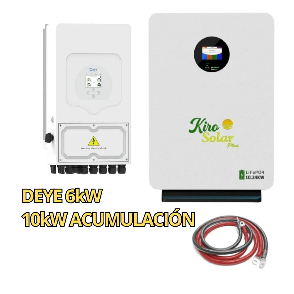 Pack Híbrido Deye 6kW + Batería Litio KiroSolar BL48+ 10,24 kWh Pared (Mural/Sin Paneles)