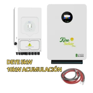 Pack Híbrido Deye 5kW + Batería Litio KiroSolar BL48+ 10,24 kWh Pared (Mural/Sin Paneles)