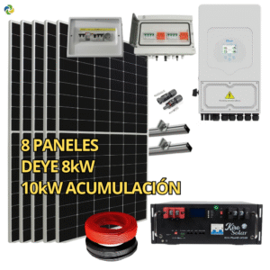 Kit Solar Híbrido Deye 8kW con 10,24 kWh KiroSolar Plus48 rack (4,76 kWp Suntech)